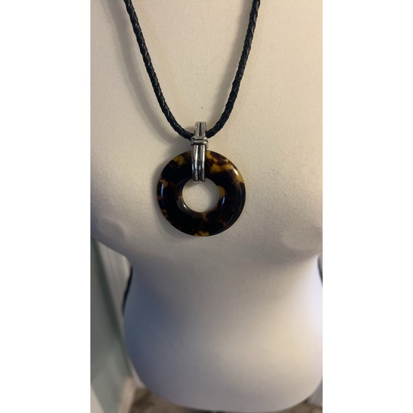 Ralph Lauren Jewelry - Vintage Ralph Lauren Tortoise Shell Round Pendant Necklace Braided Cord